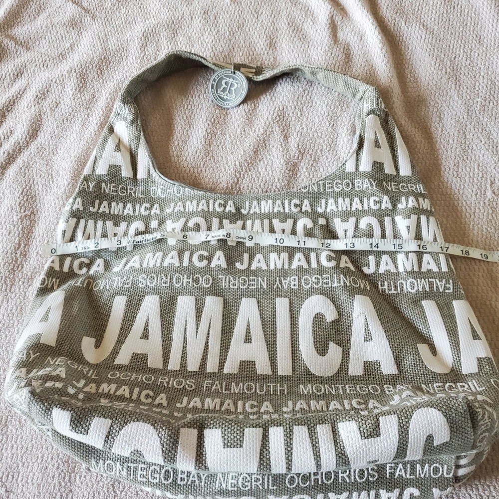 Robin‎ Ruth Jamaica Canvas Hobo Bag  Gray white Souvenir Shoulder Bag NWOT